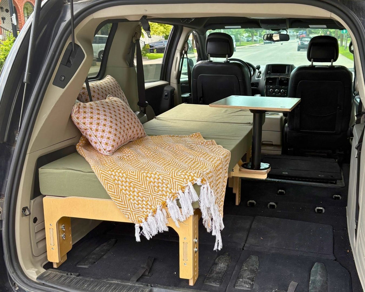Simple Kit removable table set up inside a minivan